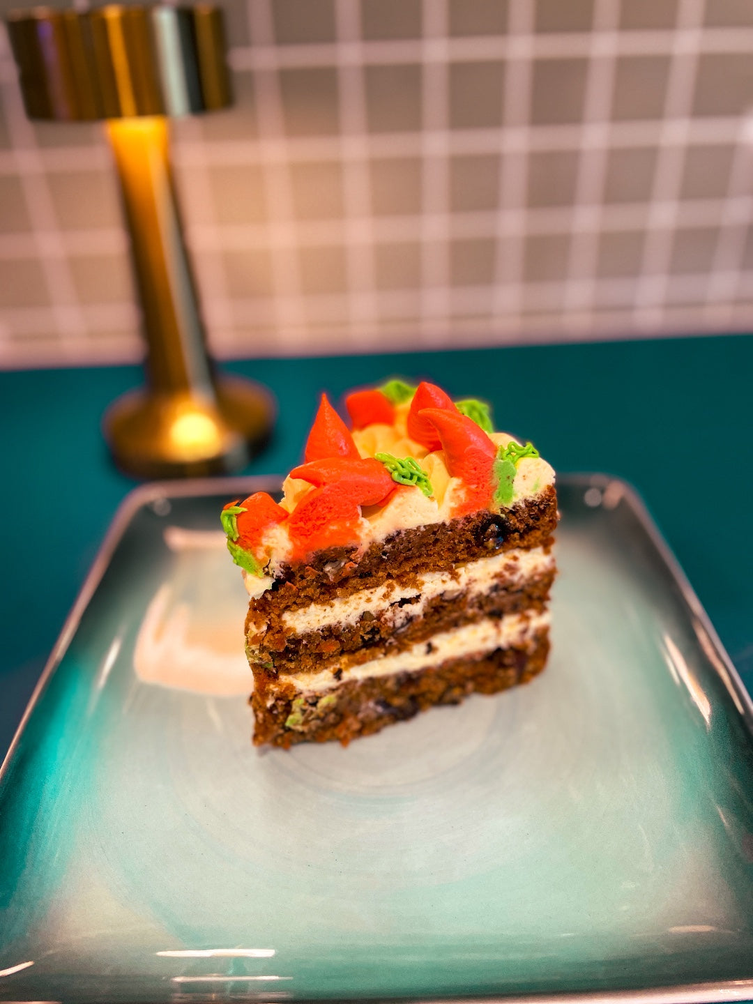 Each slice of the Bunny Carrot Cake is chock-full of grated carrots, pecans, walnuts, raisins and more.